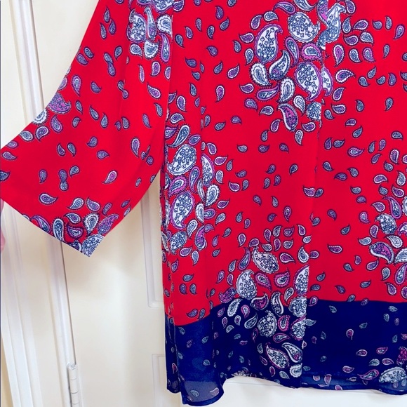Jones New York Red and Navy Paisley Blouse - Picture 9 of 10
